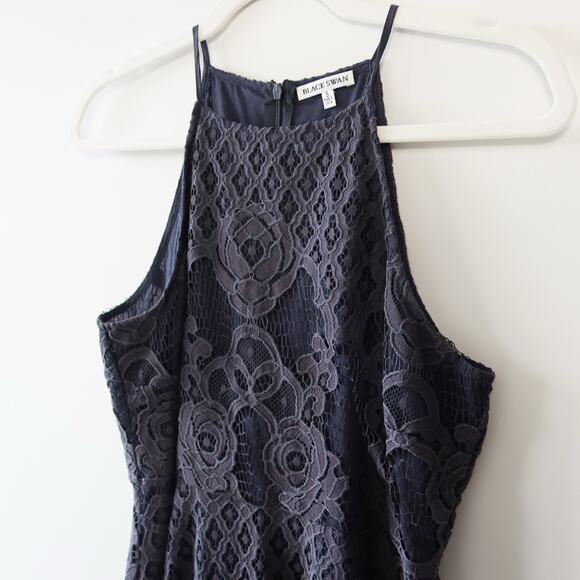 Lulu's Black Swan Charlotte Lace Skater Dress Charcoal Grey Small - Picture 5 of 8